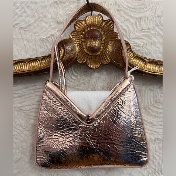 Reformation Handbags - REFORMATION Mini Chiara Convertible Champagne Crinkle Patent Bag Handbag NWT